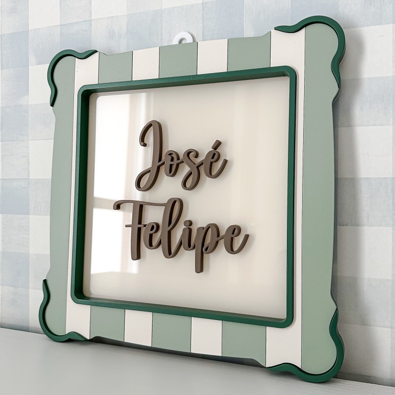 Moldura e nome - Quadrada - Cor Verde e Cappuccino